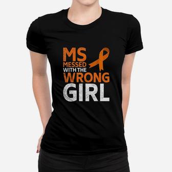 Ms Messed With The Wrong Girl Wear Orange Ribbon Women T-shirt | Crazezy DE