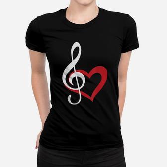 Music Clef With Red Heart For Musicians Women T-shirt - Monsterry CA