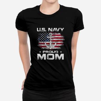 Navy Proud Mom With American Flag Women T-shirt | Crazezy AU