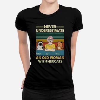 Never Underestimate An Old Woman With Her Cats Vintage Women T-shirt - Monsterry