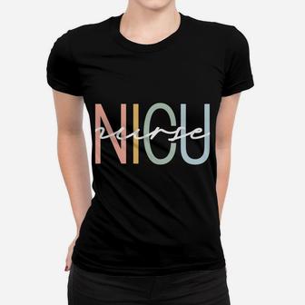 Nicu Nurse Icu Neonatal Boho Rainbow Team Tiny Humans Retro Women T-shirt | Crazezy