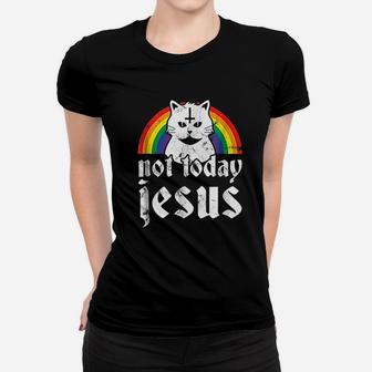 Not Today Jesus Rainbow Cat Women T-shirt | Crazezy