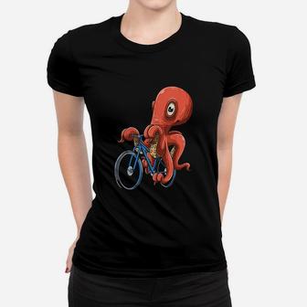 Octopus On Bicycle Octopus Riding Bicycle Women T-shirt | Crazezy
