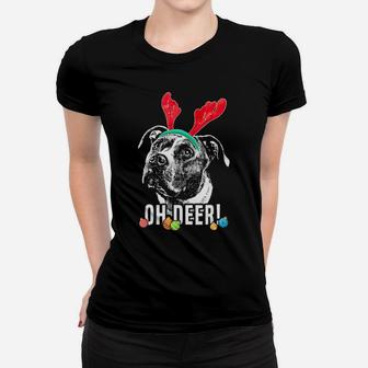 Oh Deer Funny Pit Bull Xmas Women T-shirt - Monsterry