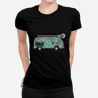 Ohio Retro Hippie Van State Lacrosse Lax Graphic Women T-shirt | Crazezy