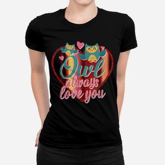 Owl Always Love You Valentine Lace Heart Cute Women T-shirt - Monsterry