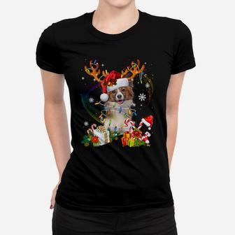 Papillon Reindeer Christmas Lights Funny Dog Xmas Gift Sweatshirt Women T-shirt | Crazezy DE
