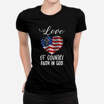 Patriotic Christian Faith In God Heart Cross American Flag Women T-shirt - Monsterry