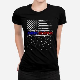 Patriotic Christmas American Vintage Flag With Snowflakes Women T-shirt | Crazezy CA
