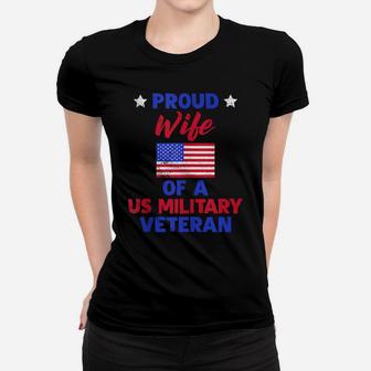 Patriotic Us Flag Proud Wife Of A Us Military Veteran Gift Women T-shirt | Crazezy