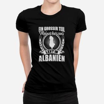 Patriotisches Schwarzes Frauen Tshirt - Mein Herz Lebt in Albanien - Seseable