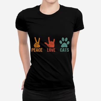 Peace Love Cats Paws Designs Cat Owner Present Vintage Cat Women T-shirt | Crazezy CA