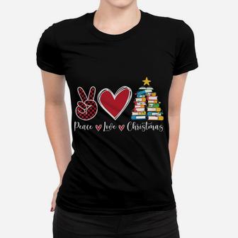 Peace Love Christmas Tshirt - Funny Christmas Tree Book Tree Women T-shirt | Crazezy