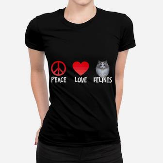 Peace Love Felines Adorable Kitty Cat Lovers Kitten Novelty Raglan Baseball Tee Women T-shirt | Crazezy
