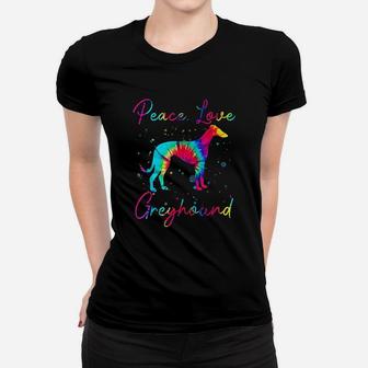 Peace Love Greyhound Funny Dog Lover Gift Women T-shirt | Crazezy