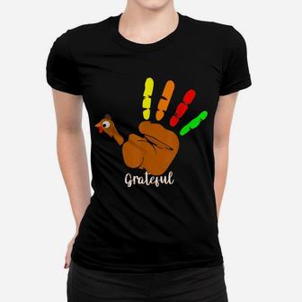 Peace Love Hand Sign Turkey Grateful For Thanksgiving Women T-shirt | Crazezy UK