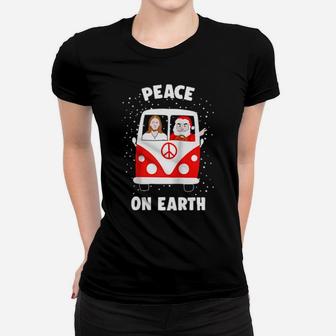 Peace On Earth Santa And Jesus Hippie Fan Women T-shirt - Monsterry