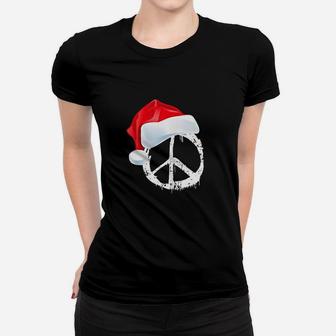 Peace Sign Vintage Distressed Symbol Hippie Santa Hat Women T-shirt | Crazezy