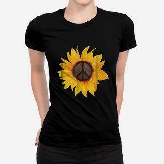 Peace Sunflower Flower Hippy Boho Style Gift T-Shirt Women T-shirt | Crazezy UK