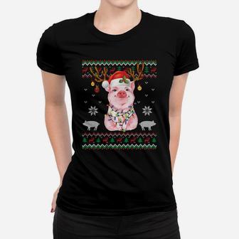 Pig Reindeer Santa Xmas Light Ugly Sweater Christmas Gifts Sweatshirt Women T-shirt | Crazezy CA