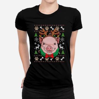 Pig Ugly Christmas Reindeer Antlers Xmas Girls Kids Farm Sweatshirt Women T-shirt | Crazezy UK