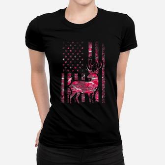 Pink Camo American Flag Camouflage Buck Hunting Shirt Women Women T-shirt | Crazezy