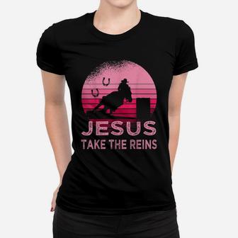 Pink Retro Horse Barrel Racing Jesus Take The Reins Rodeo Women T-shirt | Crazezy AU
