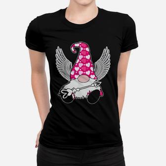 Pink Valentine Gnome Cupid Cute Hearts Happy Valentines Day Women T-shirt - Monsterry
