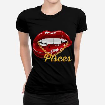 Pisces Girl Juicy Lips Gold Chain Astrology Zodiac Sign Women T-shirt | Crazezy DE