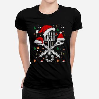 Piston Wrench Santa Hat Funny Bike Car Mechanic Christmas Women T-shirt | Crazezy UK