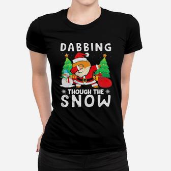 Pomeranian Dabbing Through The Snow Penguins Xmas Presents Women T-shirt - Monsterry