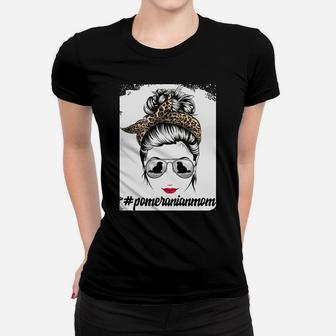 Pomeranian Dog Mom Bleached Messy Bun Leopard Women Sweatshirt Women T-shirt | Crazezy AU