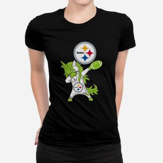 Pretty St Patrick Day Dabbing Unicorn Football Pittsburgh-steeler Shirt Women T-shirt - Thegiftio UK