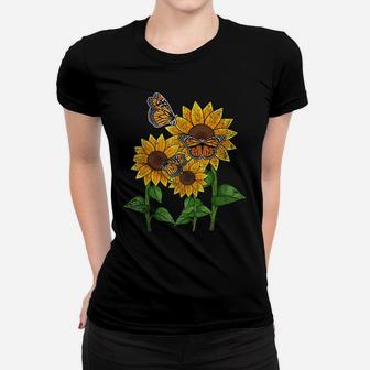 Pretty Sunflowers Yellow Flower Butterfly Floral Sunflower Women T-shirt | Crazezy DE