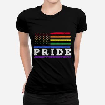Pride Lgbt Rainbow American Flag Gay Pride Rainbow Pullover Women T-shirt | Crazezy CA