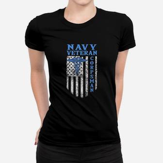Proud Navy Corpsman Usa Flag Vintage Veteran Women T-shirt | Crazezy
