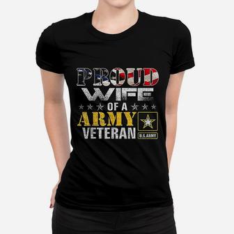 Proud Wife Of A Army Veteran American Flag Women T-shirt | Crazezy DE