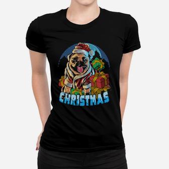 Pug Dog Wearing Santa Claus Women T-shirt - Monsterry