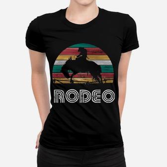 Rainbow Cowboy Rodeo Bucking Bronco Horse Retro Style Women T-shirt | Crazezy