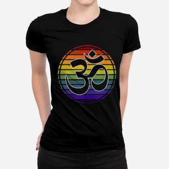 Rainbow Gay Pride Yoga Om Symbol Aum Meditation Namaste Love Women T-shirt - Monsterry CA