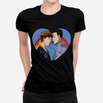 Rainbow Heart Lgbt Valentine's Day Matching Gay Couple Women T-shirt - Monsterry