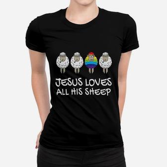 Rainbow Jesus Loves All His Sheep Women T-shirt | Crazezy UK