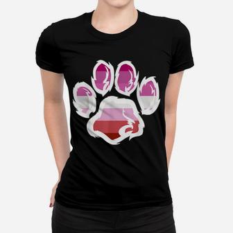 Rainbow Lesbian Pride Furry Dog Paw Print Lgbt Women T-shirt - Monsterry