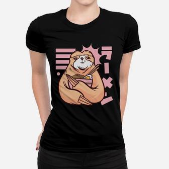 Ramen Noodles Sloth 90S Kawaii Anime Girl Japanese Aesthetic Women T-shirt | Crazezy