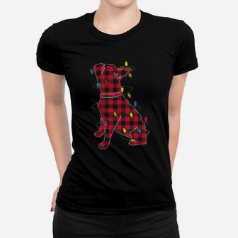 Red & Black Buffalo Plaid French Bulldog Christmas Lights Women T-shirt | Crazezy