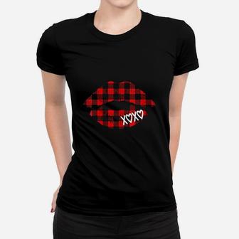 Red Buffalo Plaid Lips Women T-shirt | Crazezy