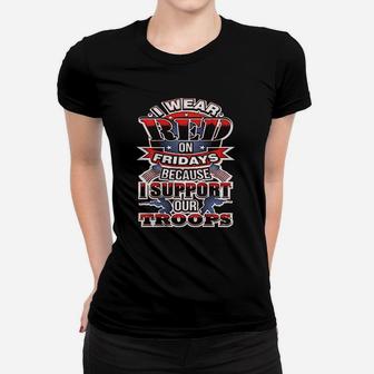 Red Friday Design On Back I Support Our Troops Women T-shirt | Crazezy