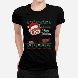 Red Panda Christmas Ugly Sweater Merry Xmas Pajamas Gift Sweatshirt Women T-shirt | Crazezy