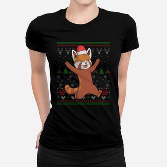Red Panda Santa Claus Ugly Christmas Pattern X-Mas Holiday Sweatshirt Women T-shirt | Crazezy