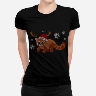 Red Panda Xmas Reindeer Ugly Christmas Sweatshirt Women T-shirt | Crazezy AU